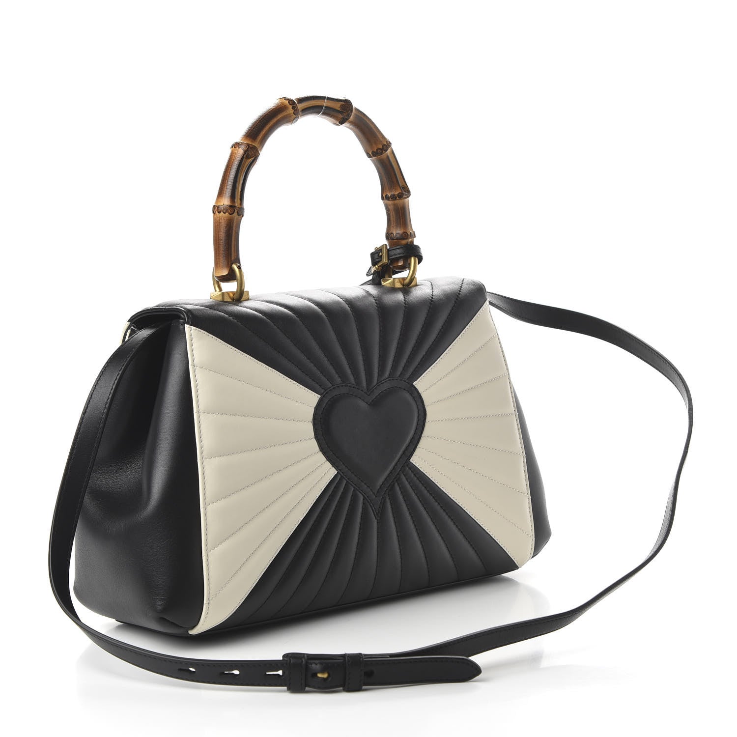Gucci Calfskin Bamboo Trapuntata Queen Margaret Top Handle Bag Mystic White Black 4 of 12