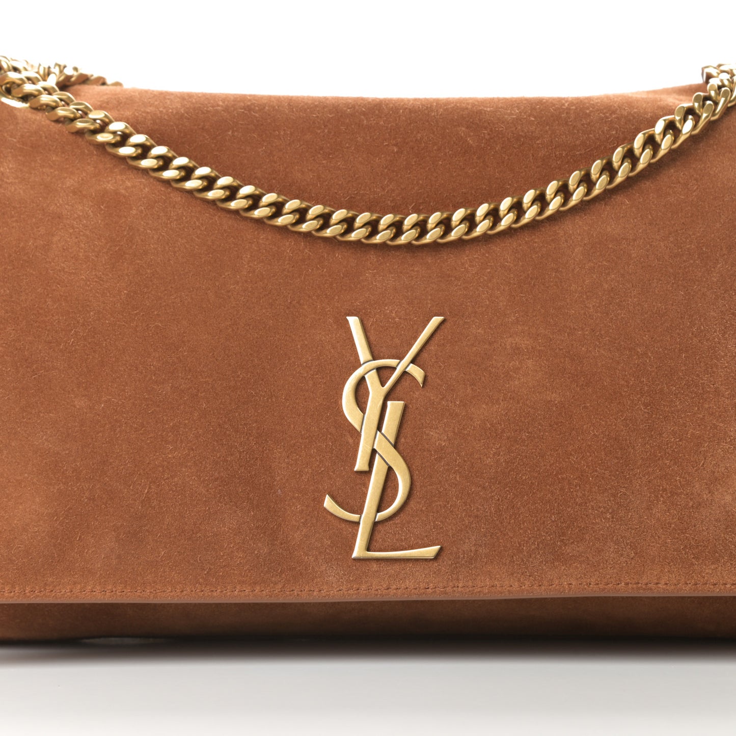 Smooth Calfskin Suede Medium Reversible Monogram Kate Satchel Light Ochre