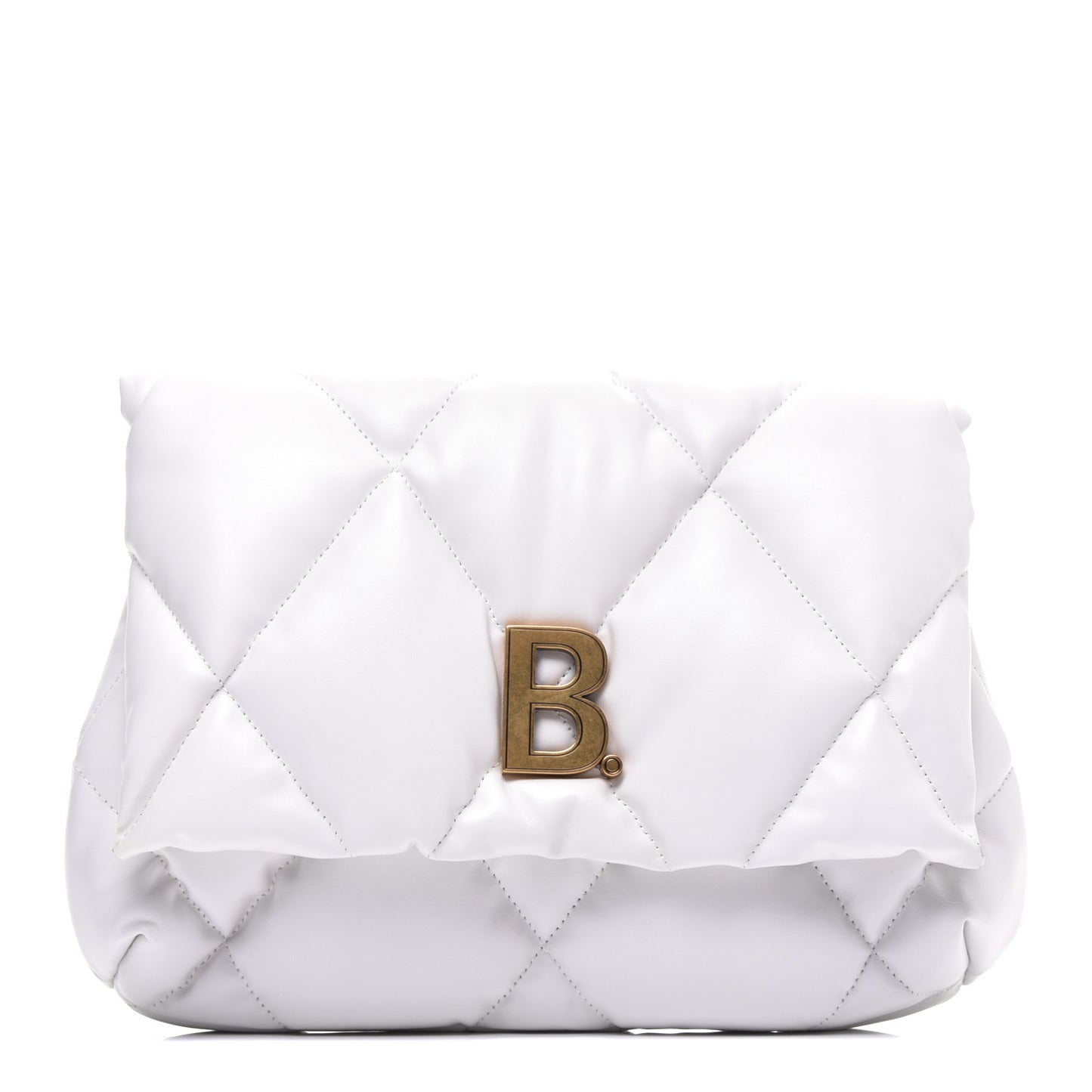 Nappa Calfskin Quilted Touch B Puffy Clutch White