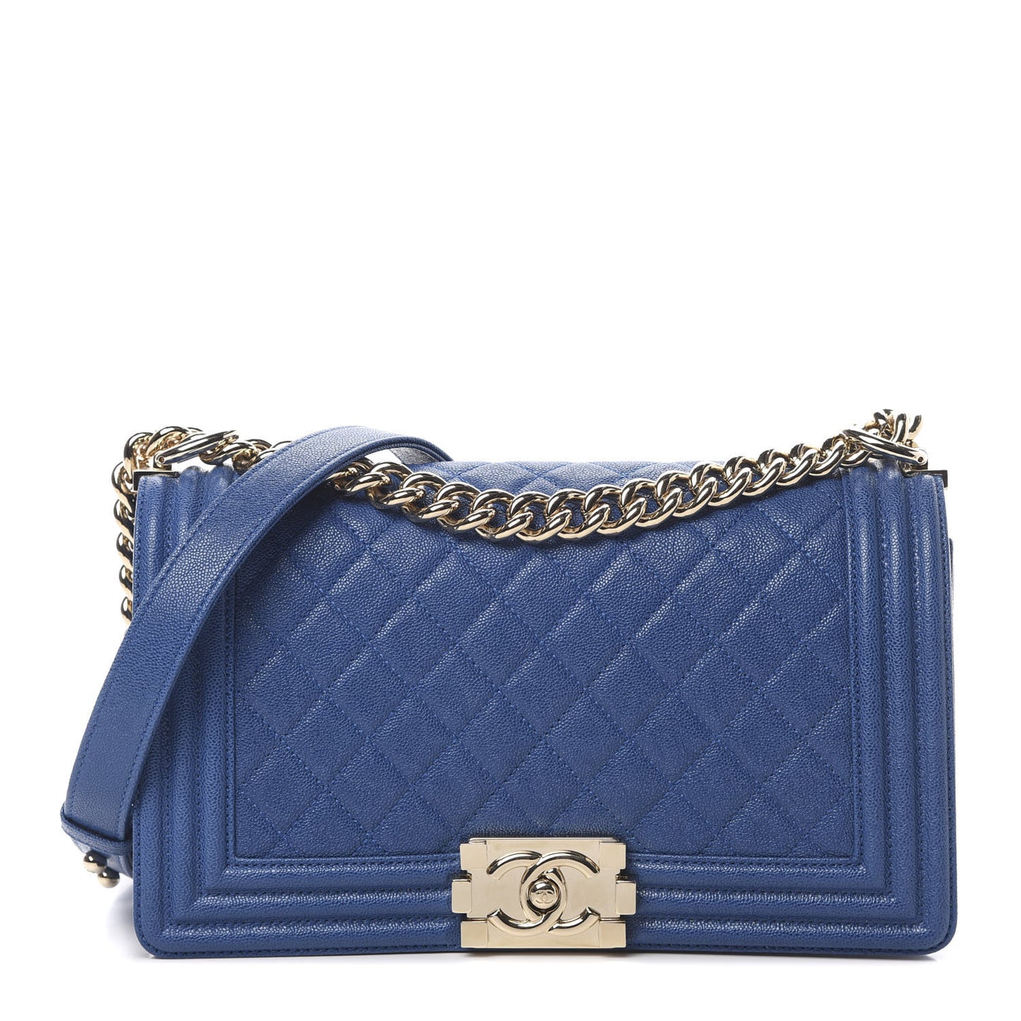 Caviar Quilted Medium Boy Flap Dark Blue