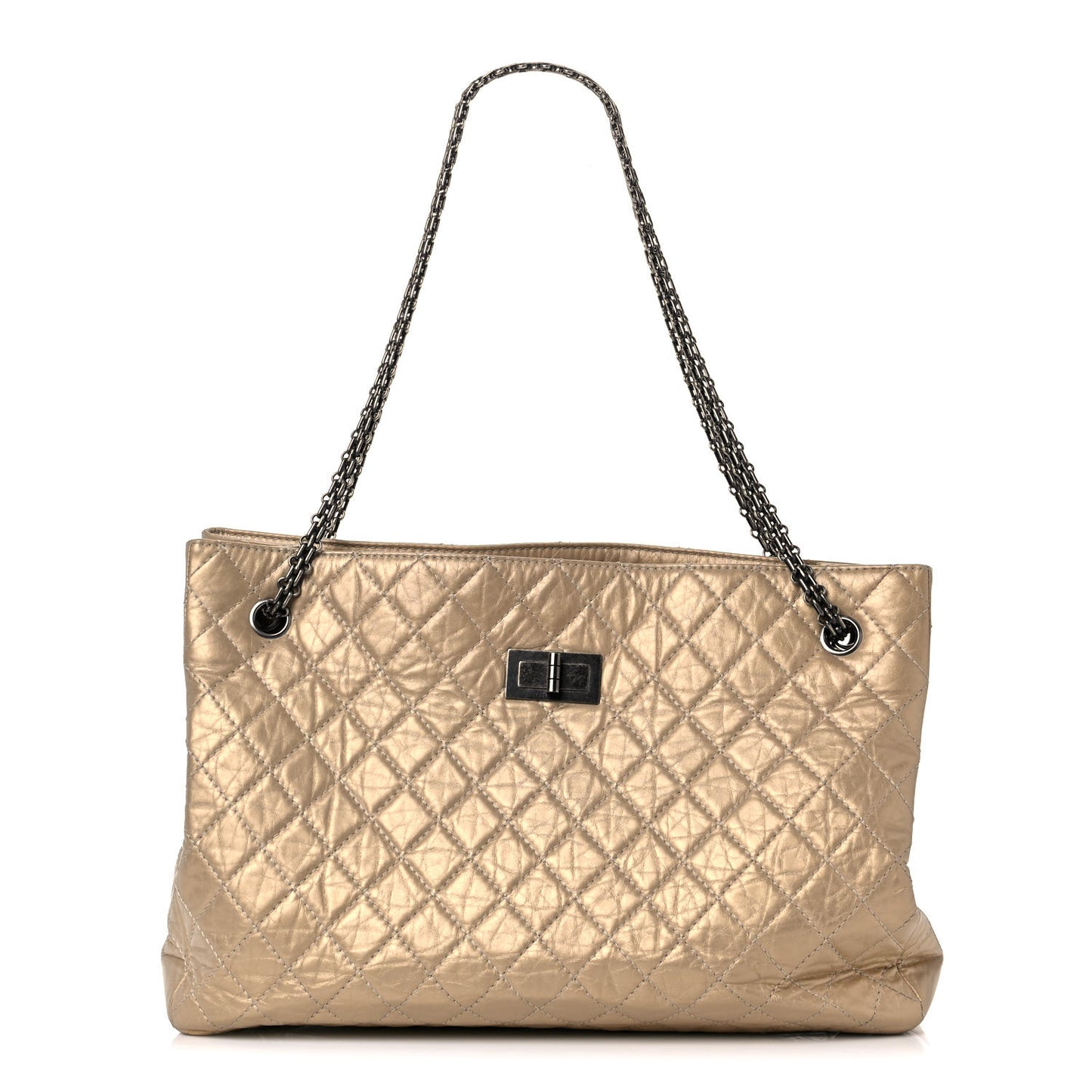 Metallic Aged Calfskin Quilted Reissue 2.55 Tote Light Gold