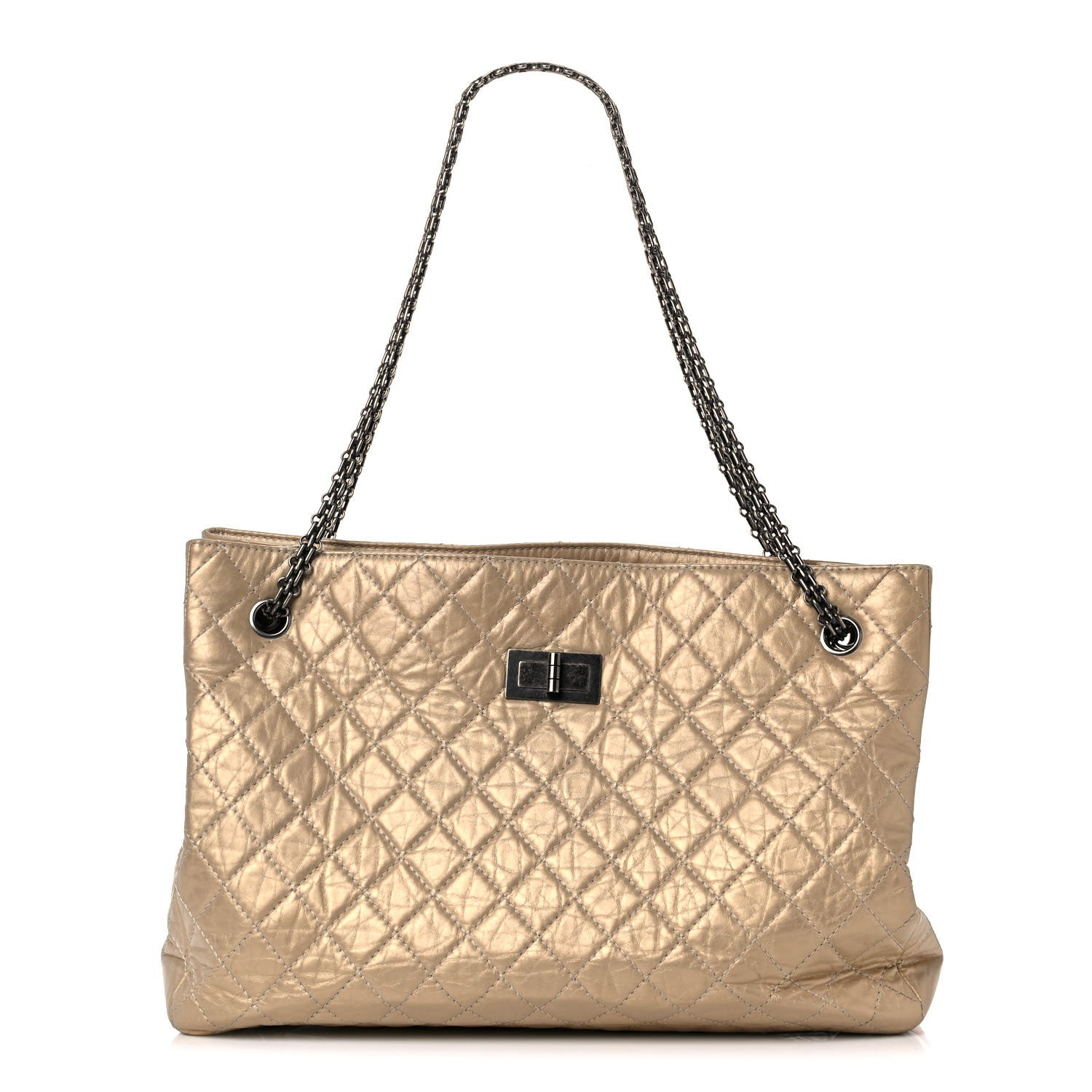 Chanel Metallic Aged Calfskin Quilted Reissue 2.55 Tote Light Gold 1 of 16