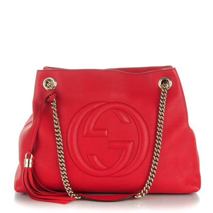 Gucci Pebbled Calfskin Medium Soho Chain Shoulder Bag Tabasco Red 1 of 7