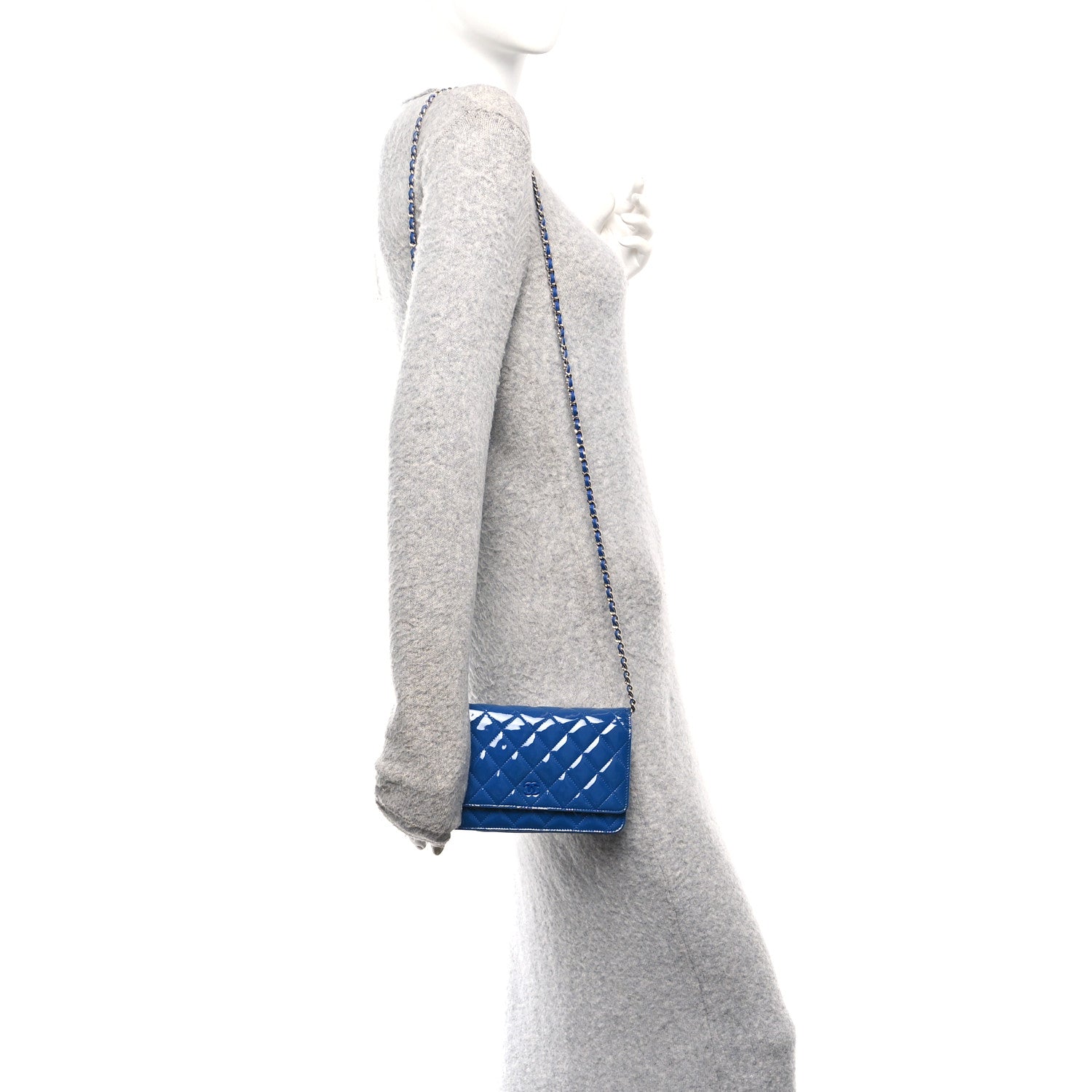 Chanel Patent Calfskin Quilted Wallet On Chain WOC Dark Blue 2 of 11