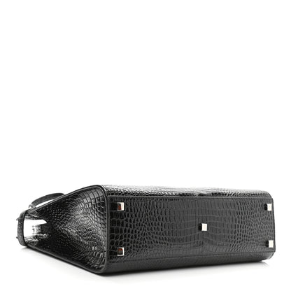 Saint Laurent Shiny Calfskin Crocodile Embossed Small Manhattan Shopper Tote Black 4 of 10