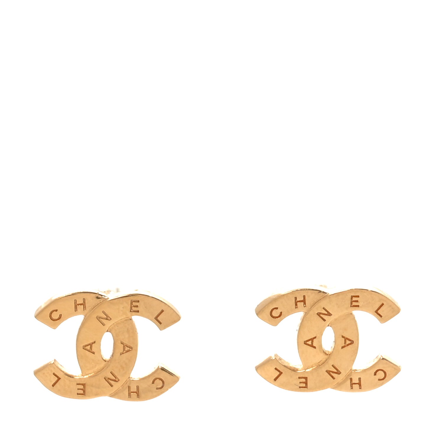 Metal CC Paris Button Stud Earrings Gold
