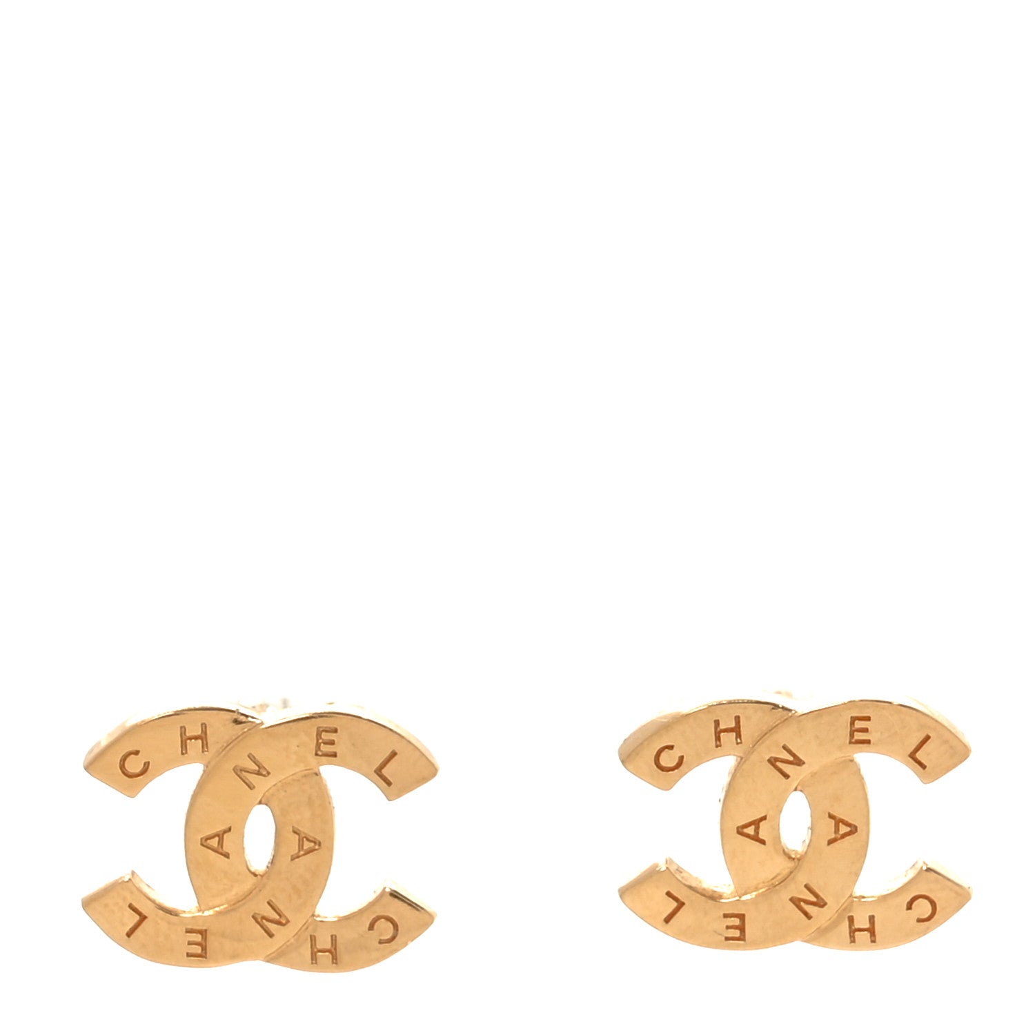 Chanel Metal CC Paris Button Stud Earrings Gold 1 of 5