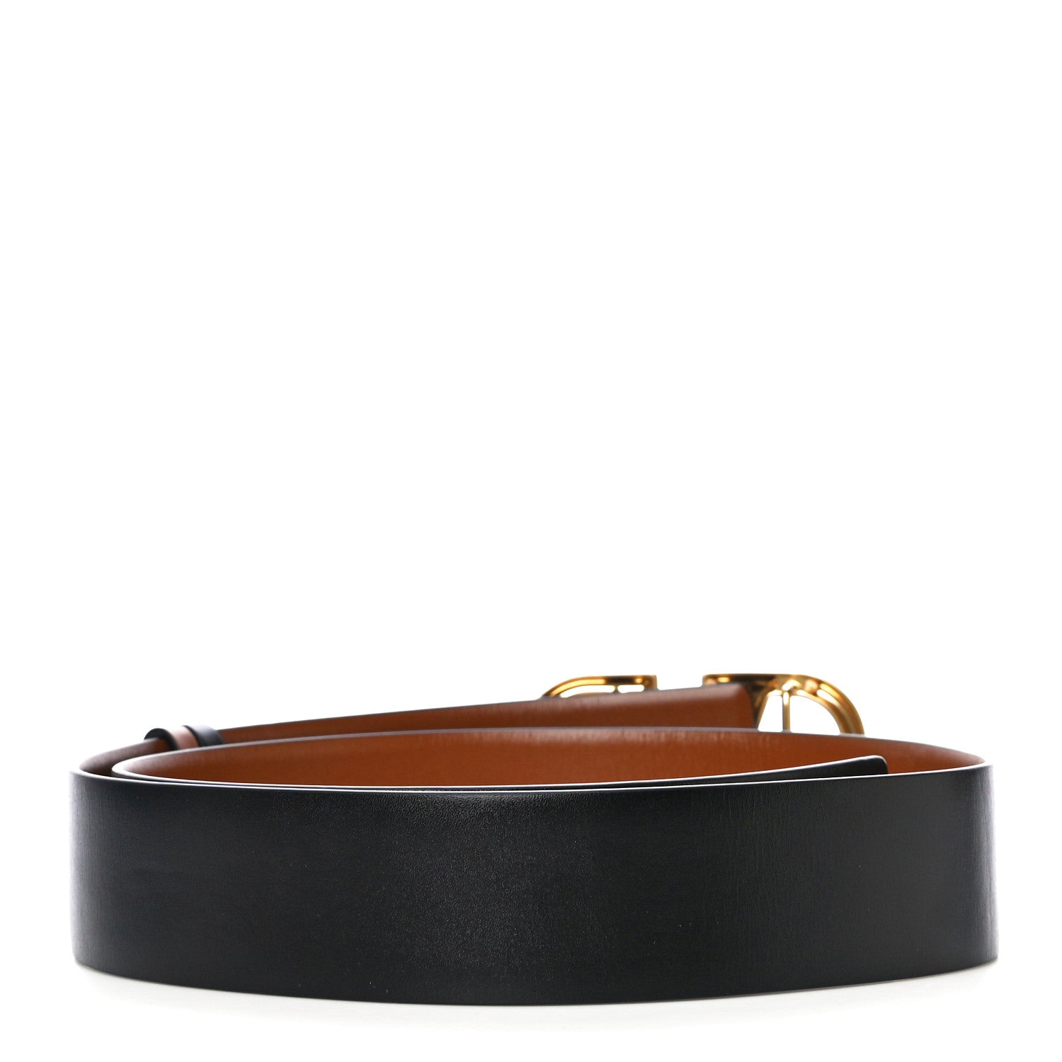 Valentino Garavani Glossy Calfskin VLogo Reversible 40mm Belt 85 34 Saddle Brown Black 3 of 12