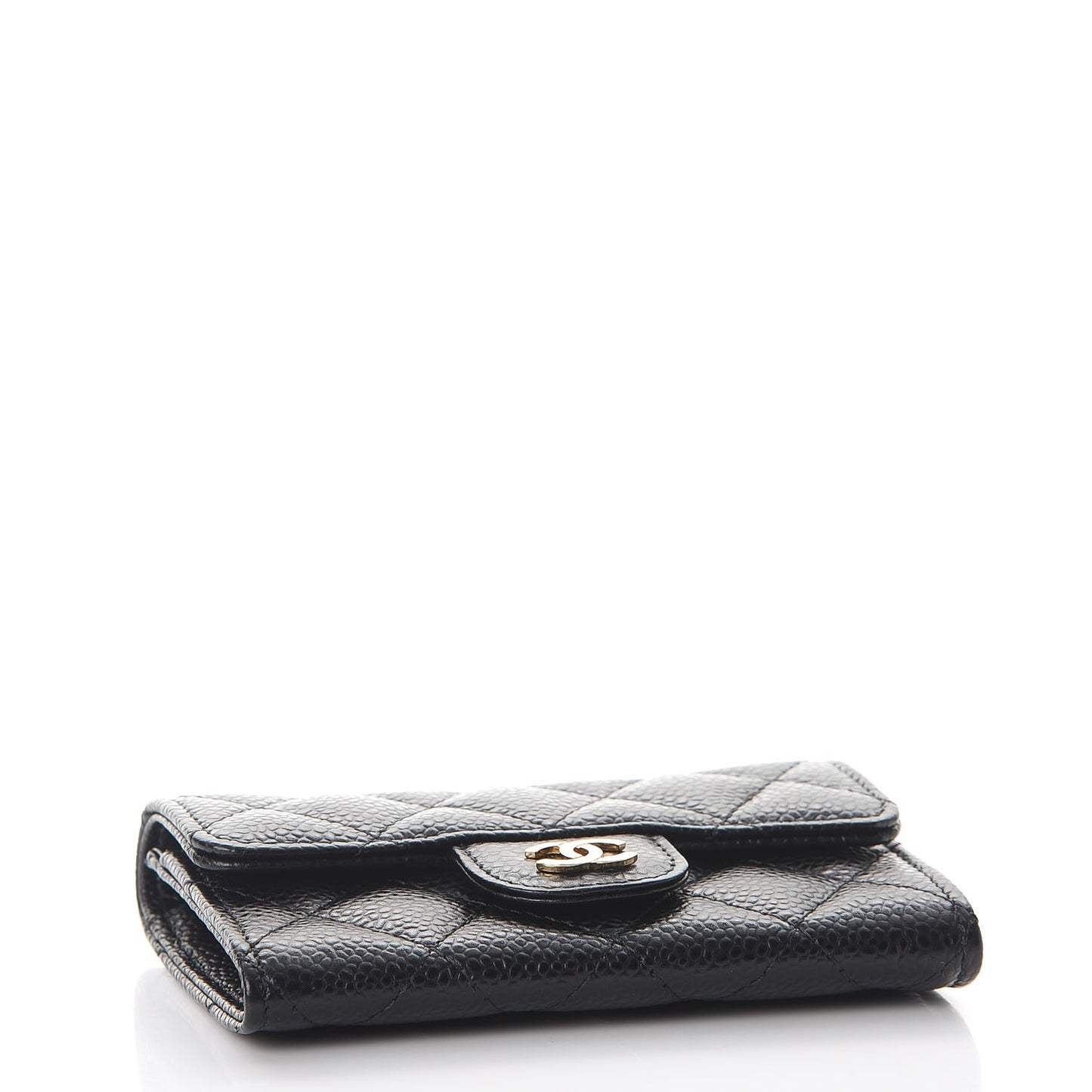 Caviar Quilted Flap Card Holder Black
