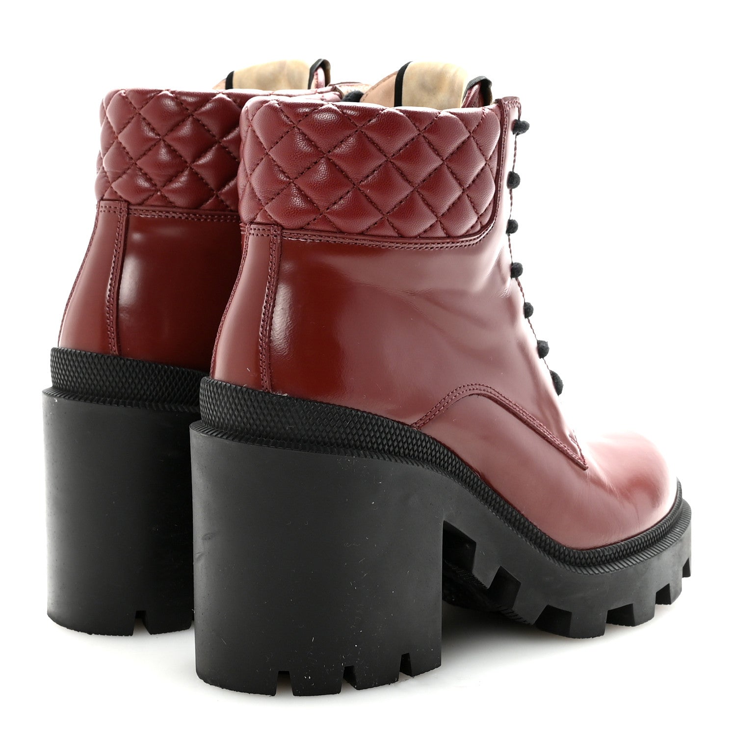 Gucci Magnum Calfskin Nappa Quilted Lace Up Ankle Boots 36 Garnet Red 5 of 9