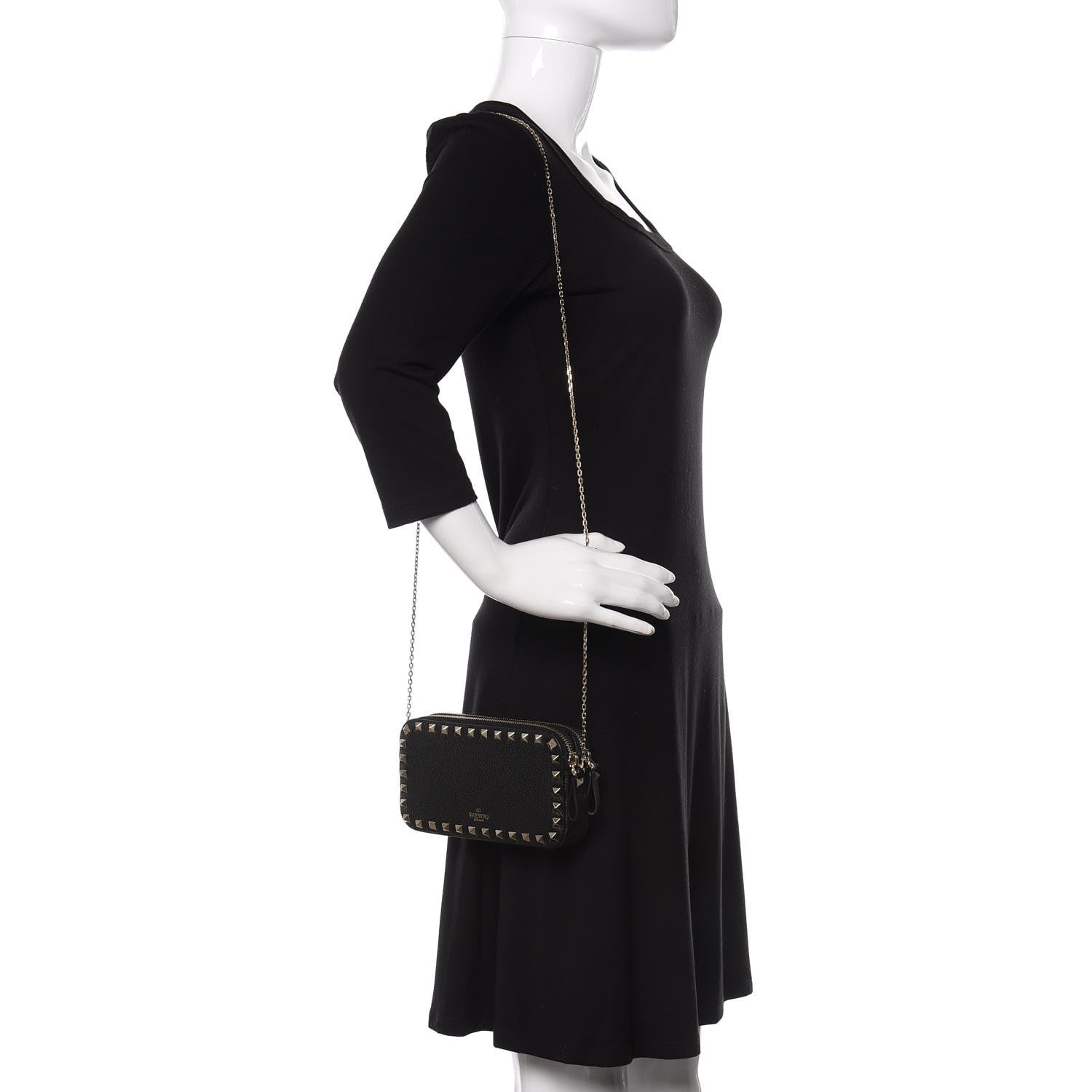 Valentino Garavani Pebbled Calfskin Rockstud Small Chain Shoulder Bag Black 2 of 10
