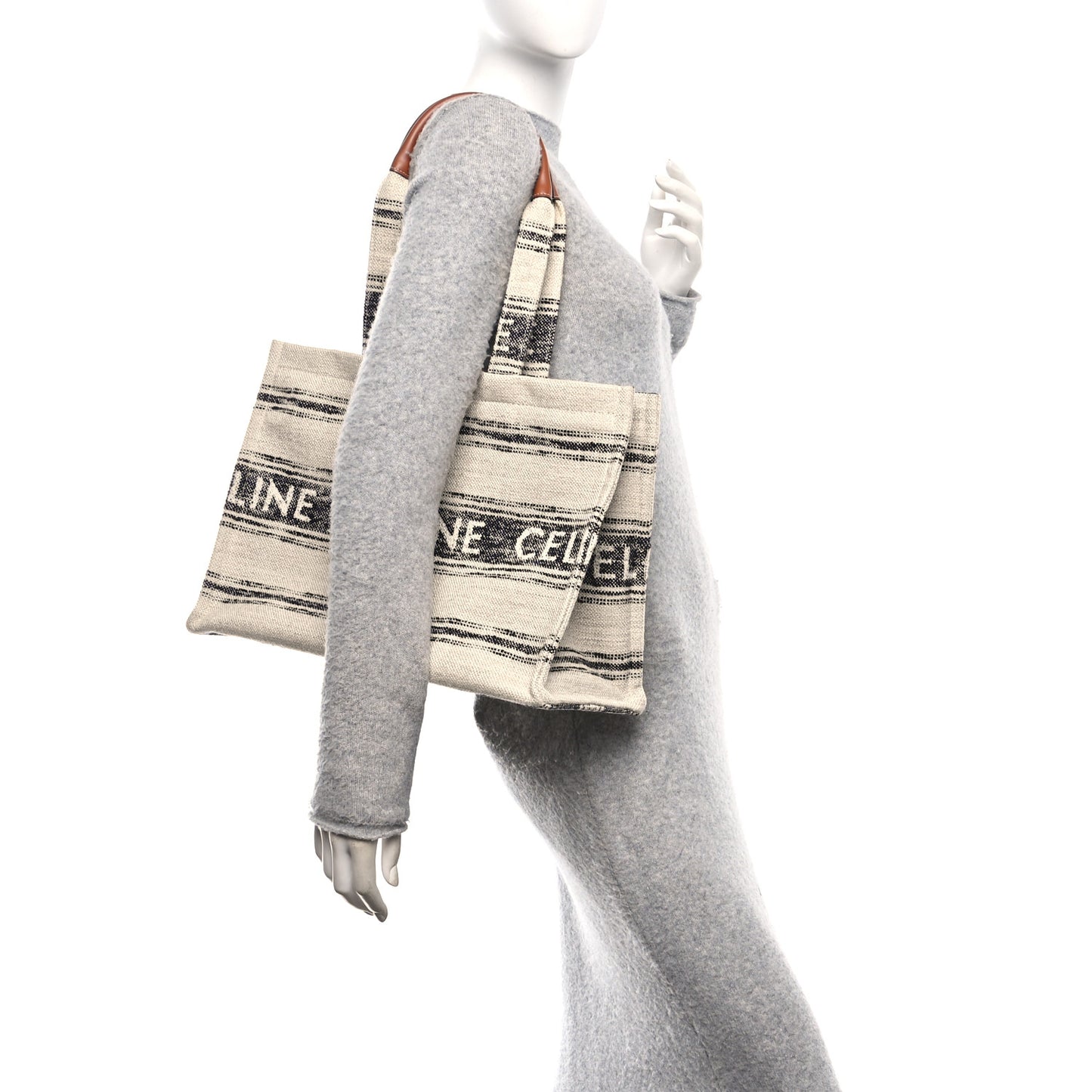 Jacquard Striped Large Cabas Thais White Black