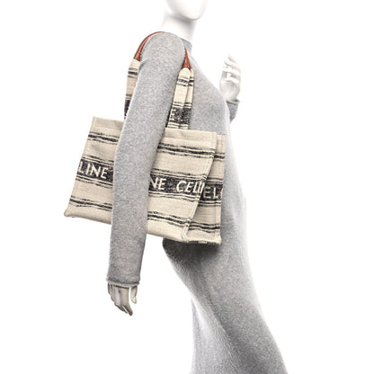 Celine Jacquard Striped Large Cabas Thais White Black 2 of 9