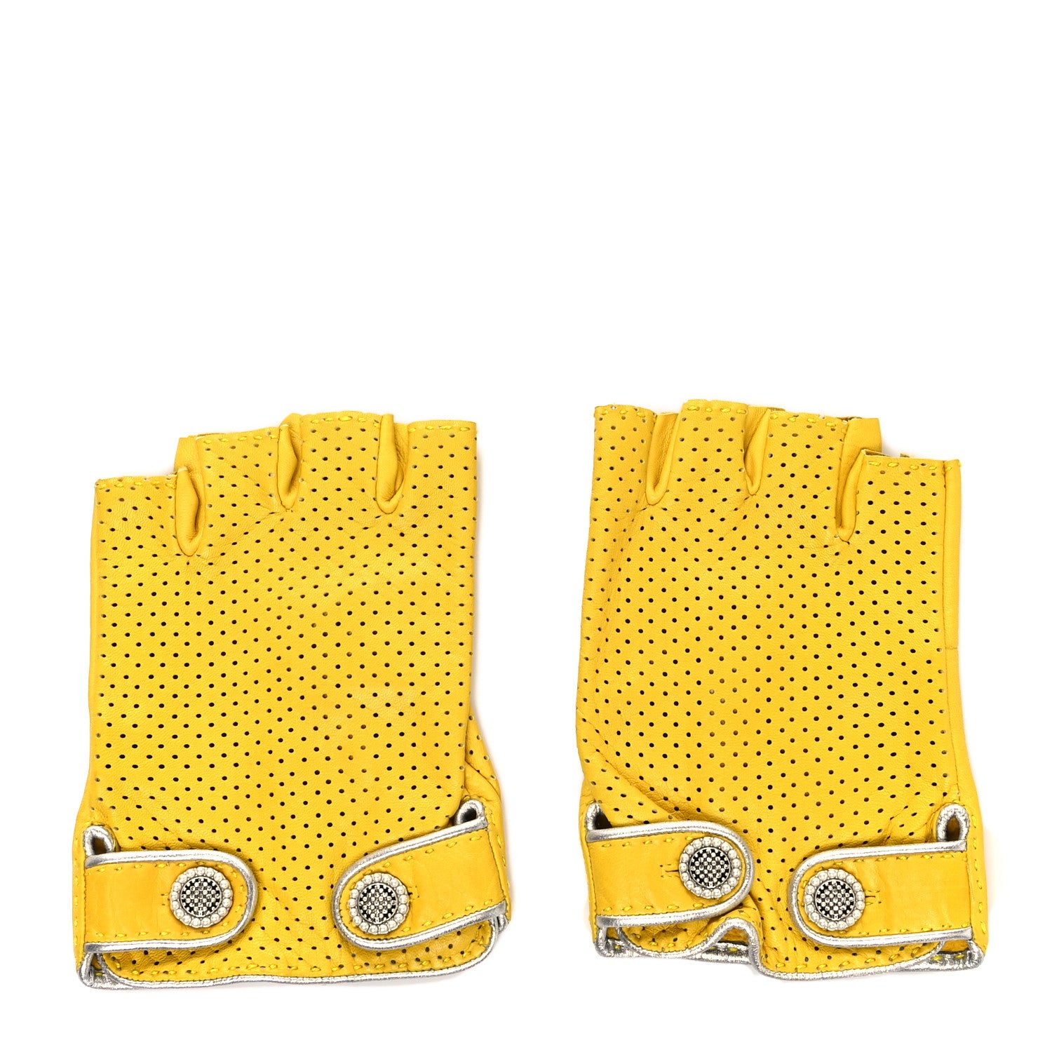 Chanel Lambskin Perforated Fingerless Gloves 8 Yellow 1 of 4