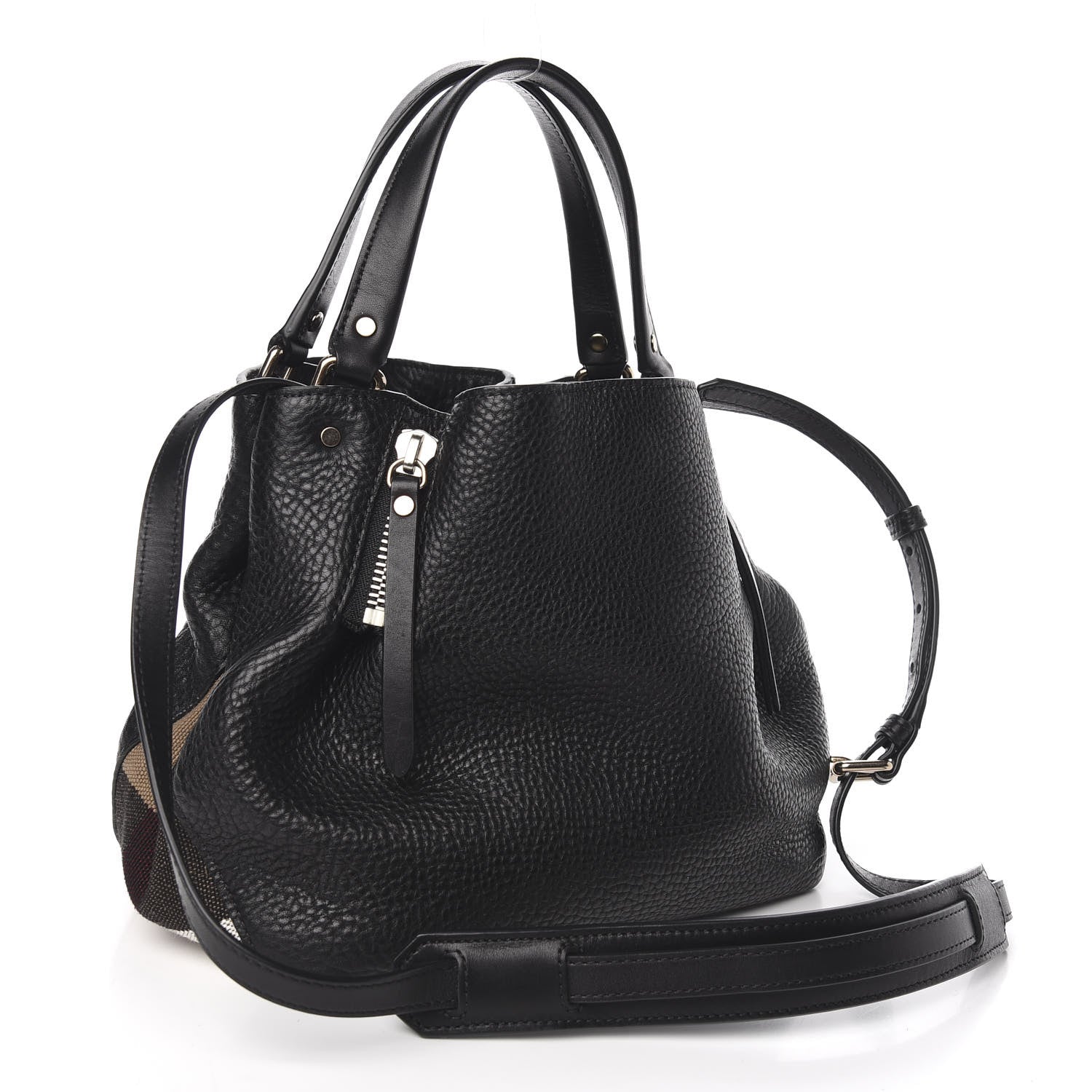 Burberry Grainy Calfskin House Check Small Maidstone Black 3 of 9