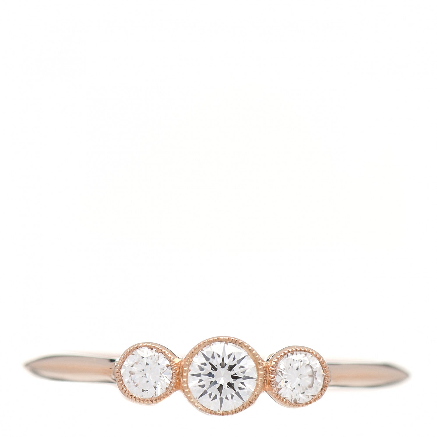 Tiffany 18K Rose Gold Diamond Three Stone Milgrain Ring 55 7.25 1 of 5