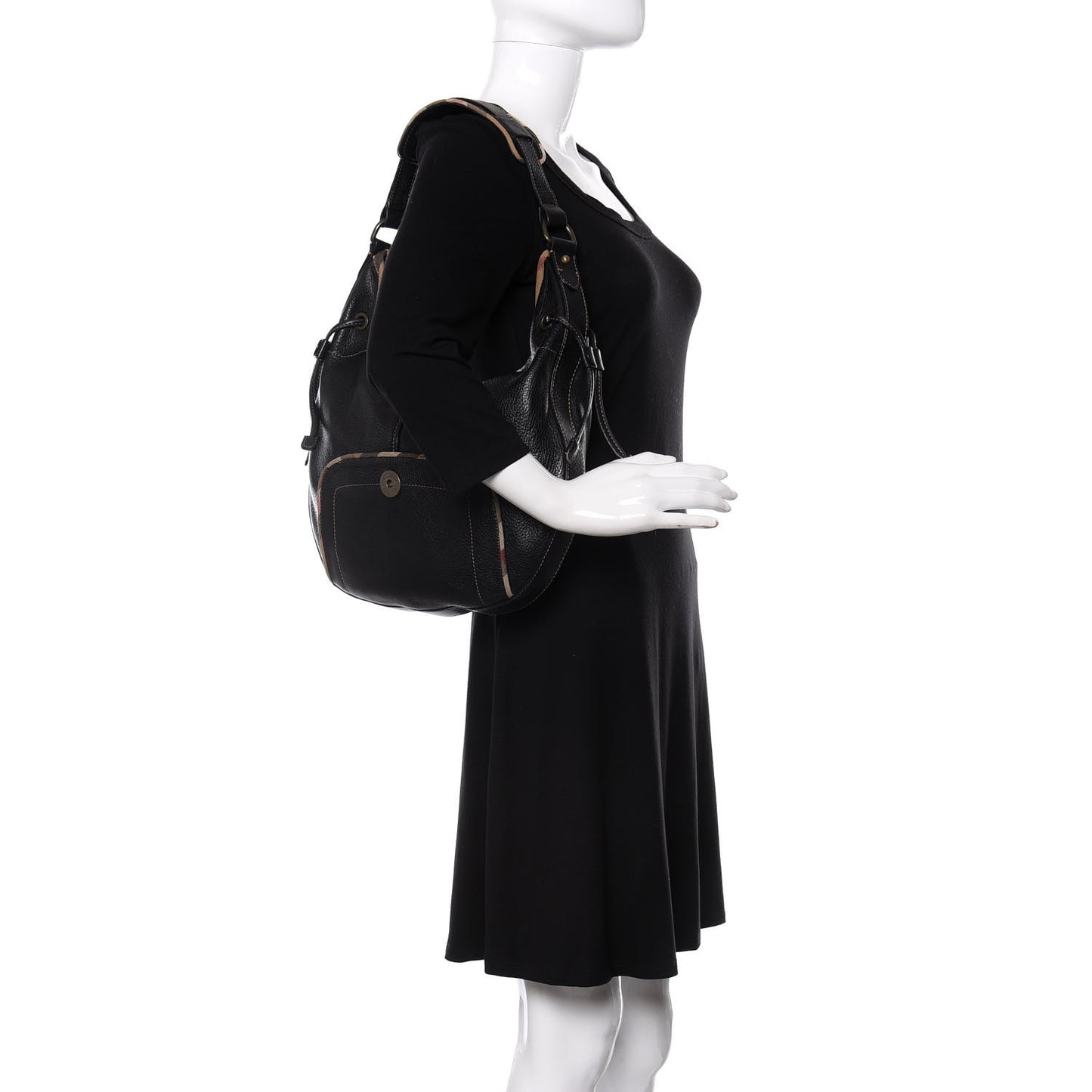Calfskin Nova Check Trim Hobo Black