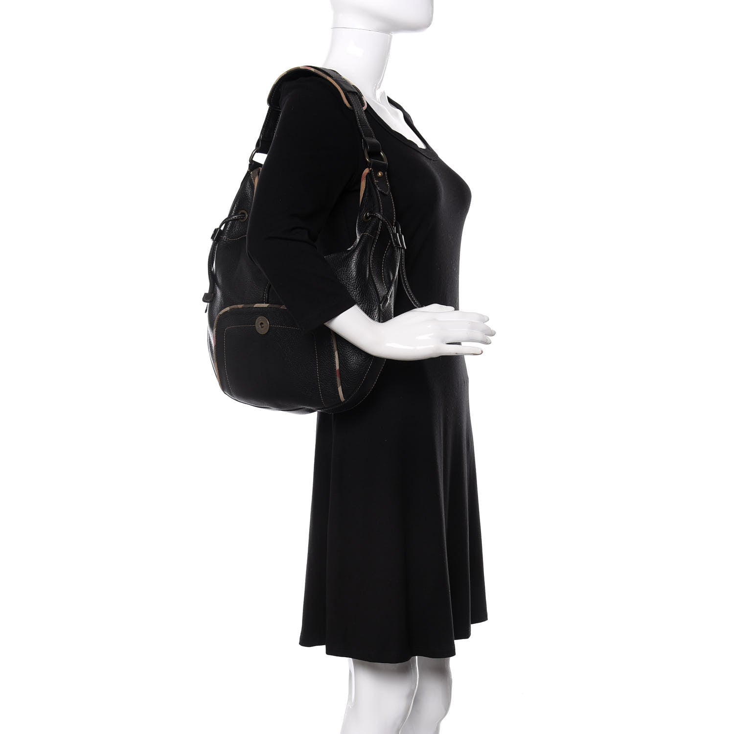 Burberry Calfskin Nova Check Trim Hobo Black 2 of 10