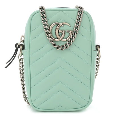 Gucci Calfskin Matelasse Mini GG Marmont Crossbody Bag Water Green 1 of 13
