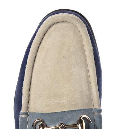 Gucci Suede Mens Horsebit Loafers 8.5 Blue Beige 14 of 17