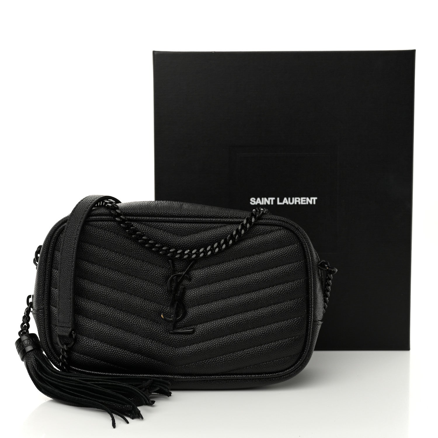 Saint Laurent Grain De Poudre Matelasse Monochrome Monogram Mini Lou Camera Bag Black 12 of 12