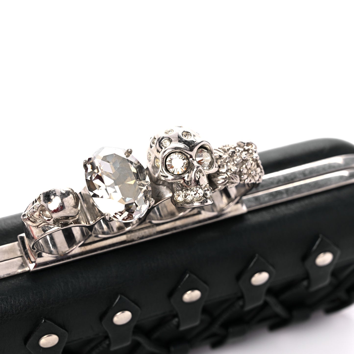 Lambskin Lace-Up Knucklebox Clutch Black