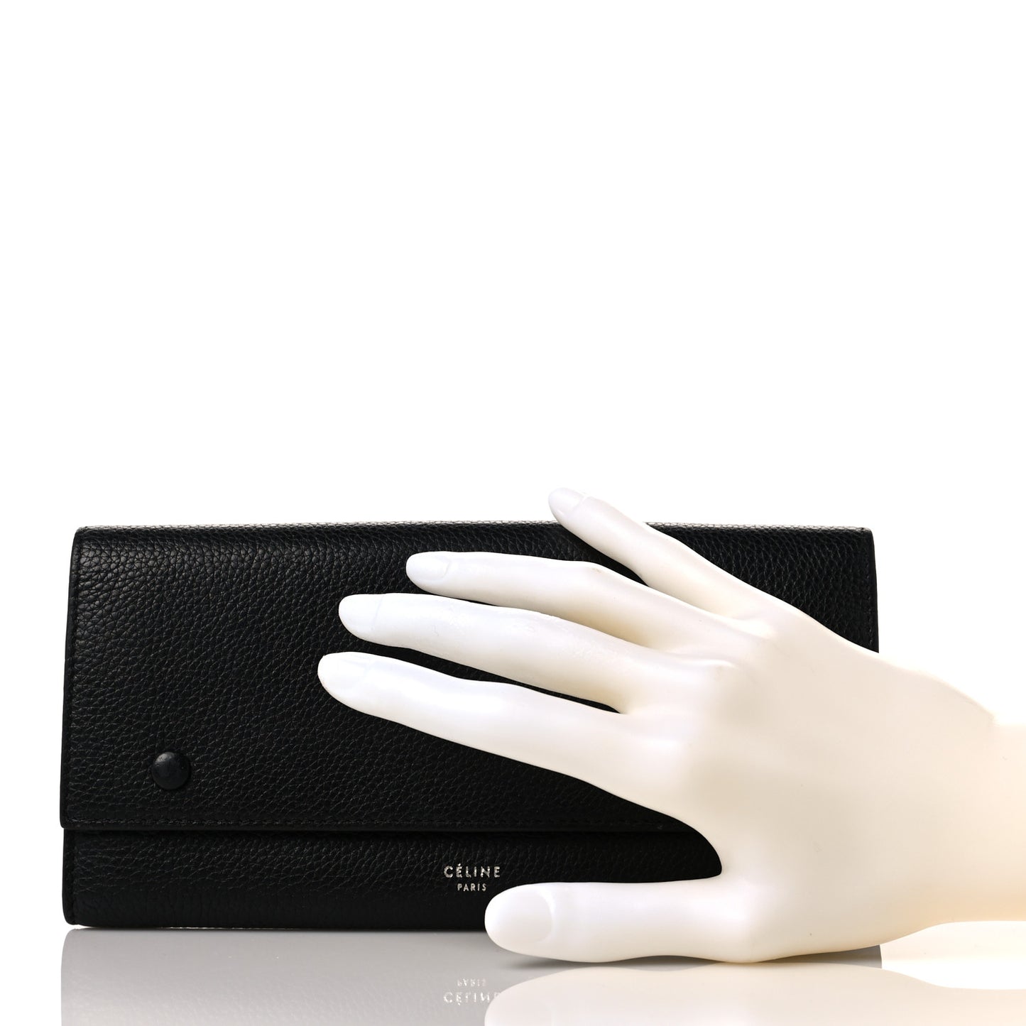 Drummed Calfskin Large Multifunction Flap Wallet Black