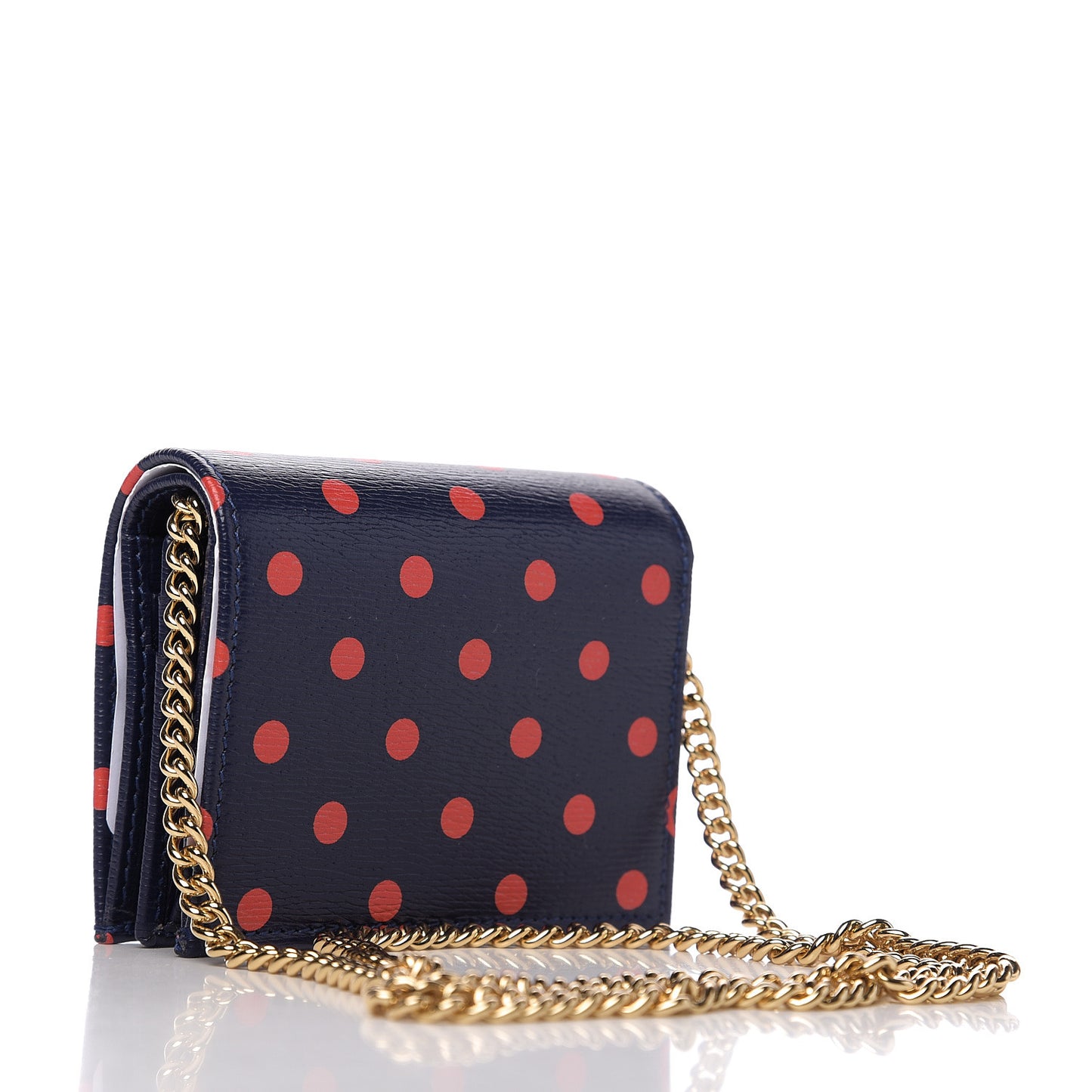Shangai Calfskin Polka Dot Horsebit 1955 Chain Card Case Wallet Blue Orange Sailor Blue