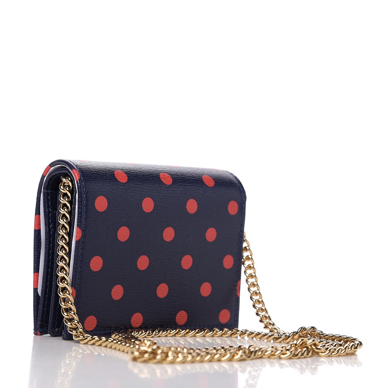 Gucci Shangai Calfskin Polka Dot Horsebit 1955 Chain Card Case Wallet Blue Orange Sailor Blue 2 of 8