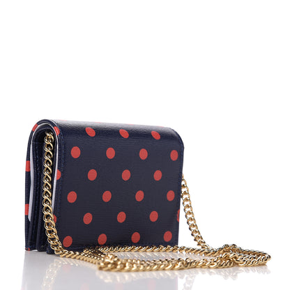 Gucci Shangai Calfskin Polka Dot Horsebit 1955 Chain Card Case Wallet Blue Orange Sailor Blue 2 of 8