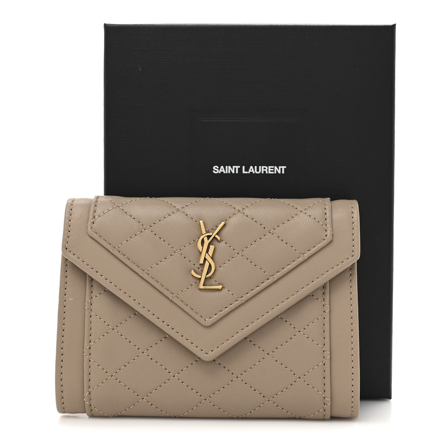Saint Laurent Lambskin Quilted Monogram Gaby Small Envelope Wallet Beige 9 of 9