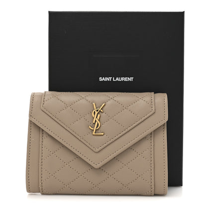 Saint Laurent Lambskin Quilted Monogram Gaby Small Envelope Wallet Beige 9 of 9