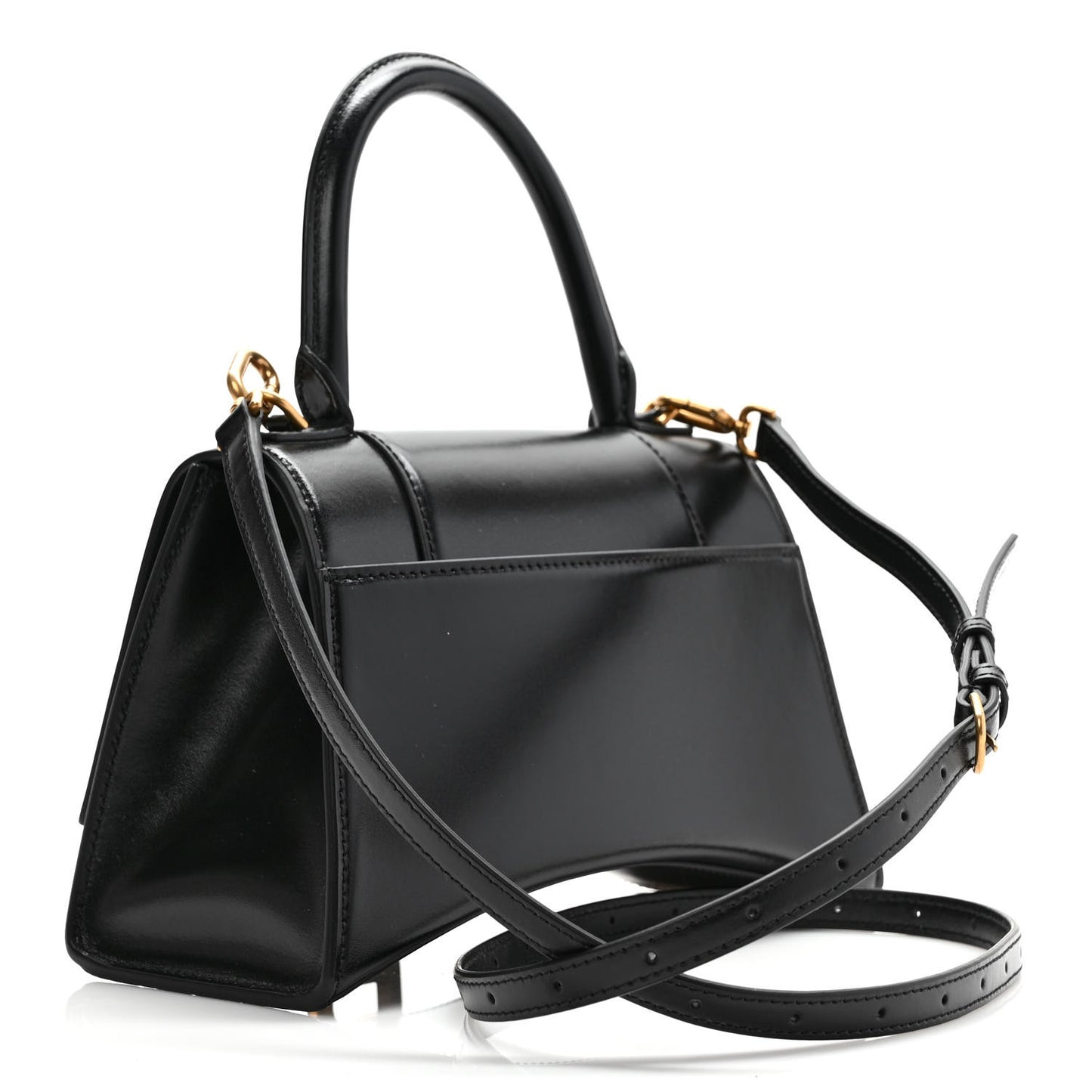 Shiny Box Calfskin Small Hourglass Top Handle Bag Black