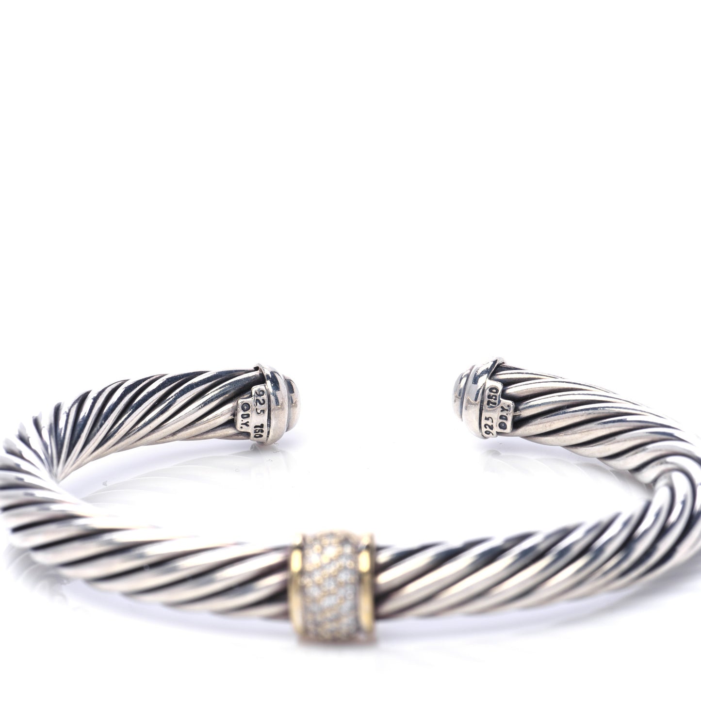 Sterling Silver 18K Yellow Gold Diamond 7mm Cable Classics Station Bracelet