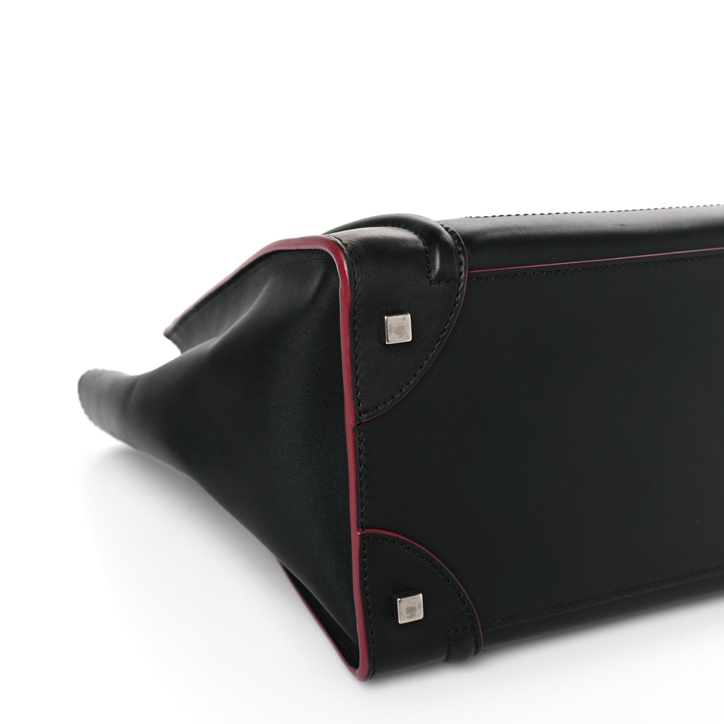 Smooth Calfskin Mini Luggage Black Pink Trim