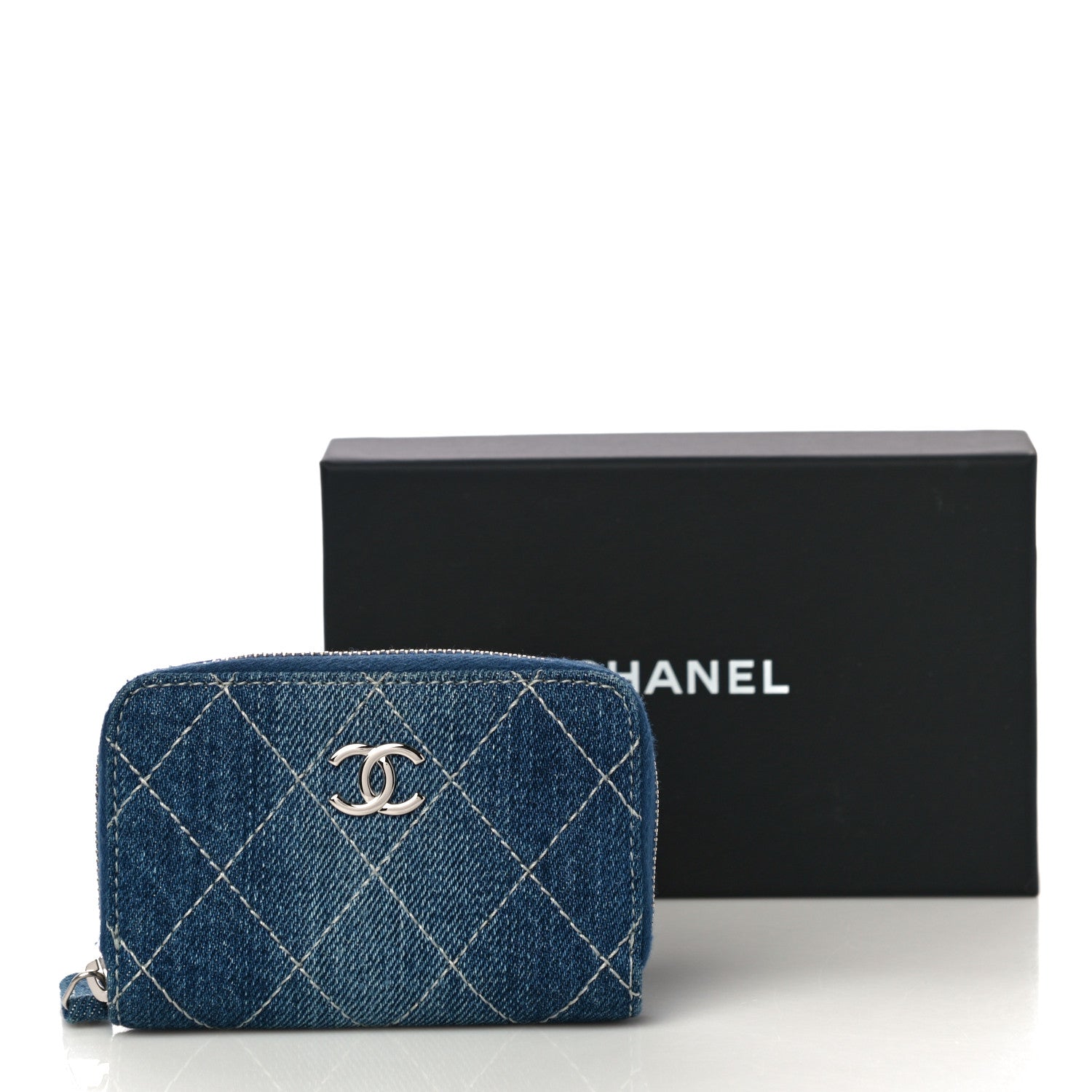 Chanel Denim Quilted Zip Coin Purse Blue 11 of 11