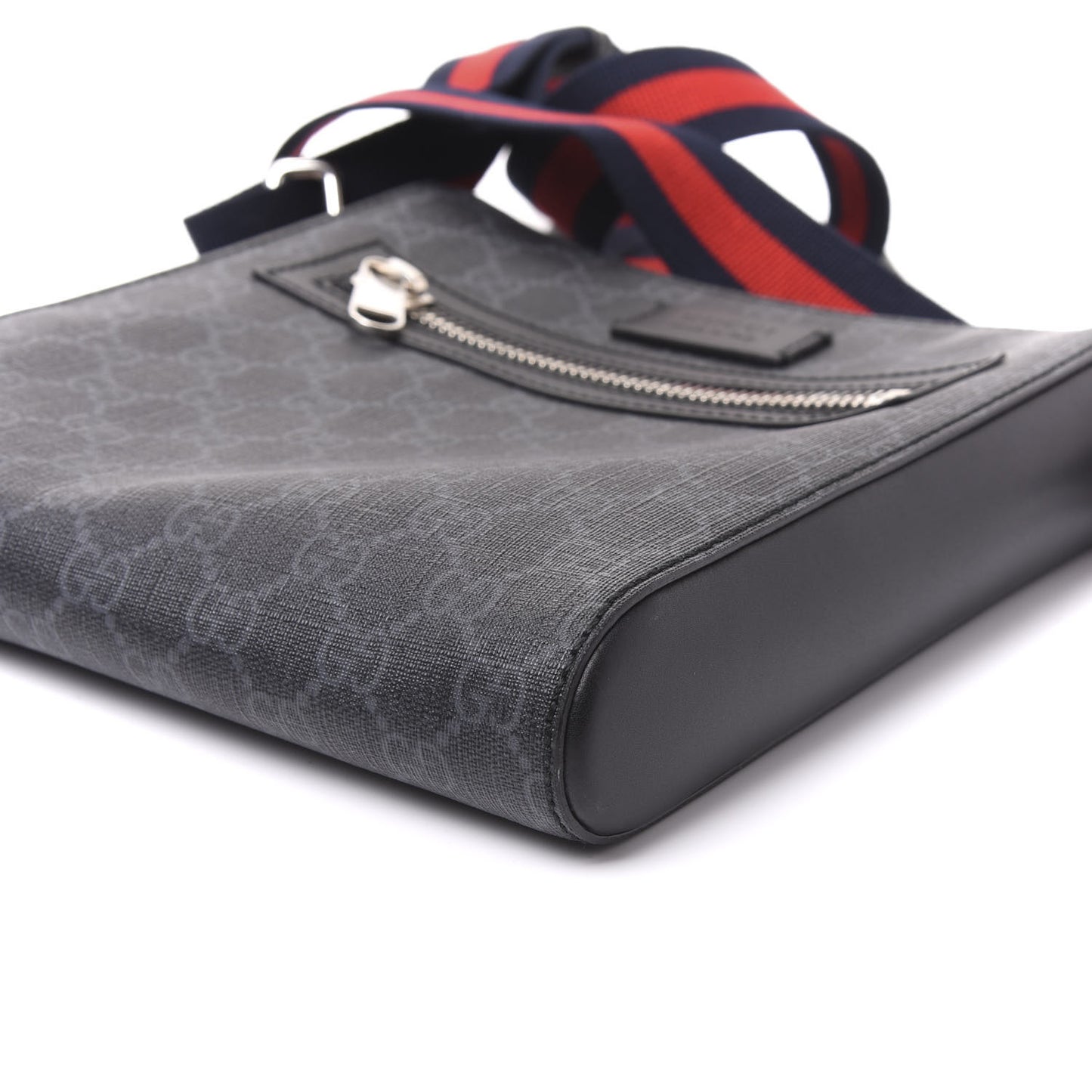 GG Supreme Monogram Web Small Flat Messenger Bag Black Grey