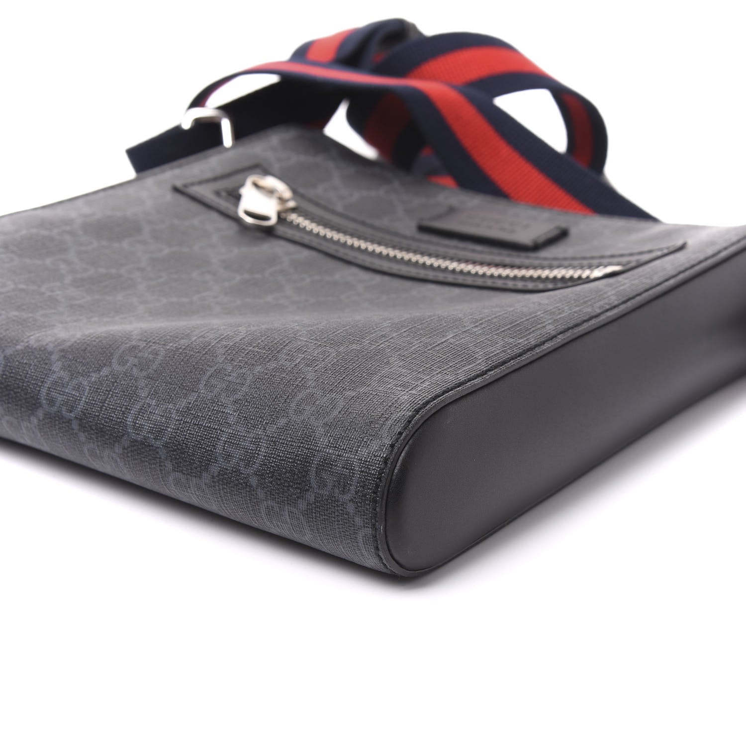 Gucci GG Supreme Monogram Web Small Flat Messenger Bag Black Grey 7 of 8