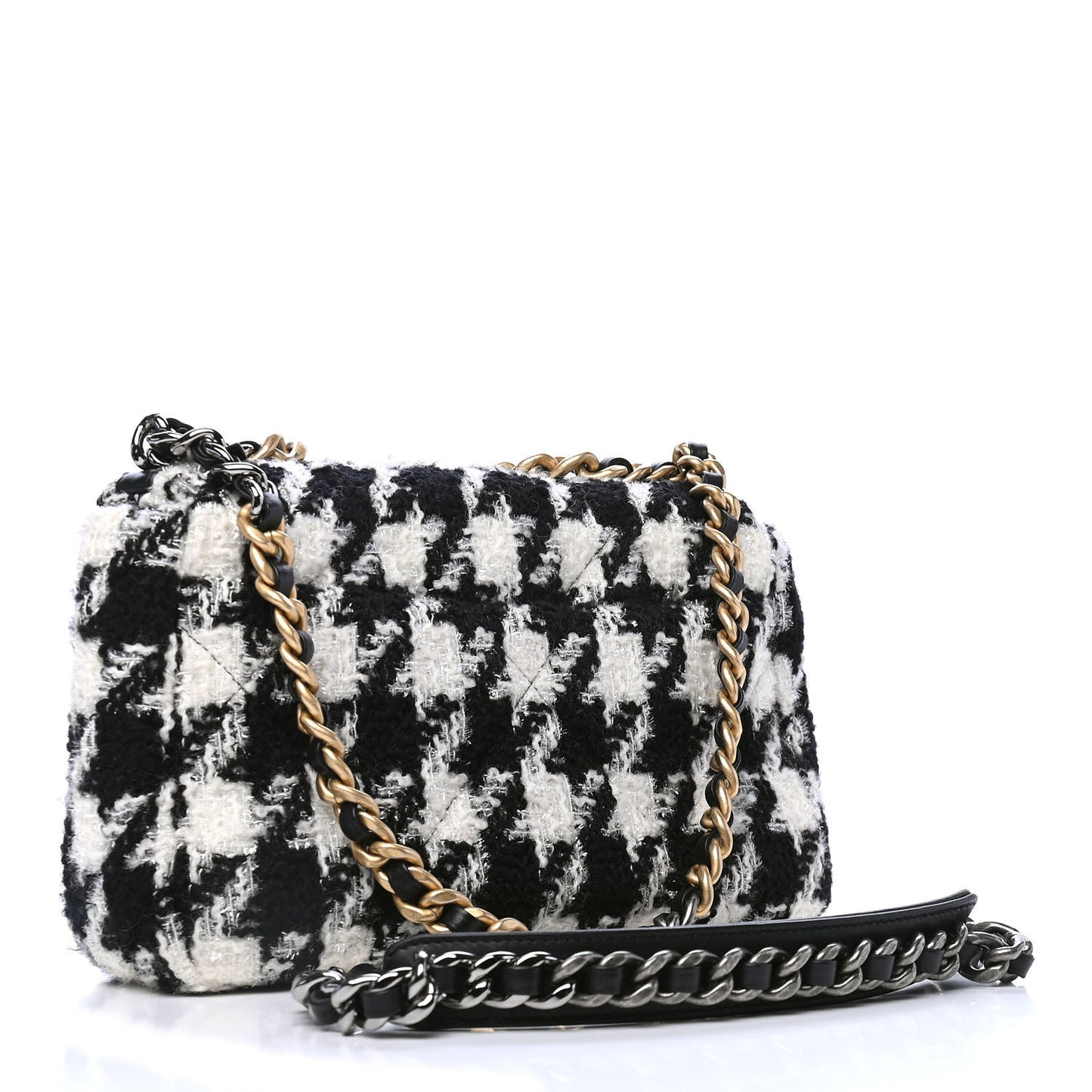 Tweed Quilted Medium Chanel 19 Flap Black Ecru White