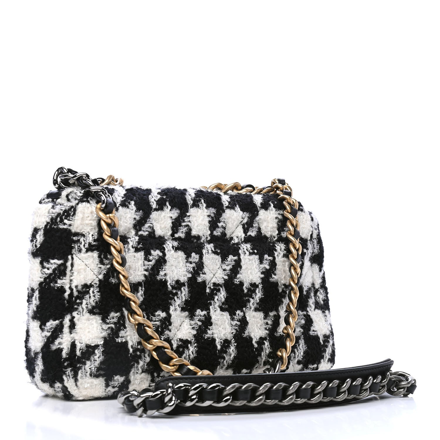 Chanel Tweed Quilted Medium Chanel 19 Flap Black Ecru White 2 of 4