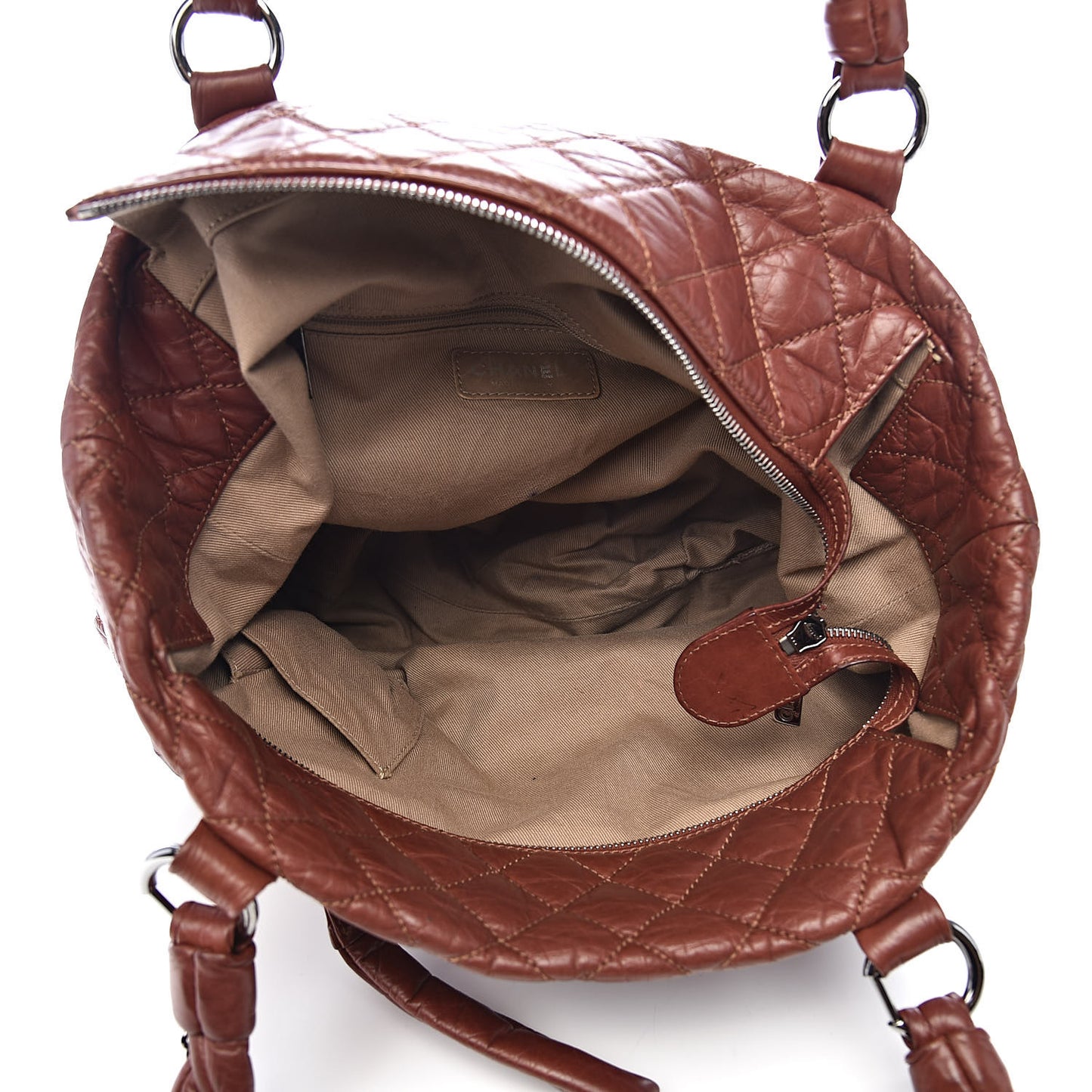 Distressed Lambskin Vintage Ligne Lady Braid Tote Brown