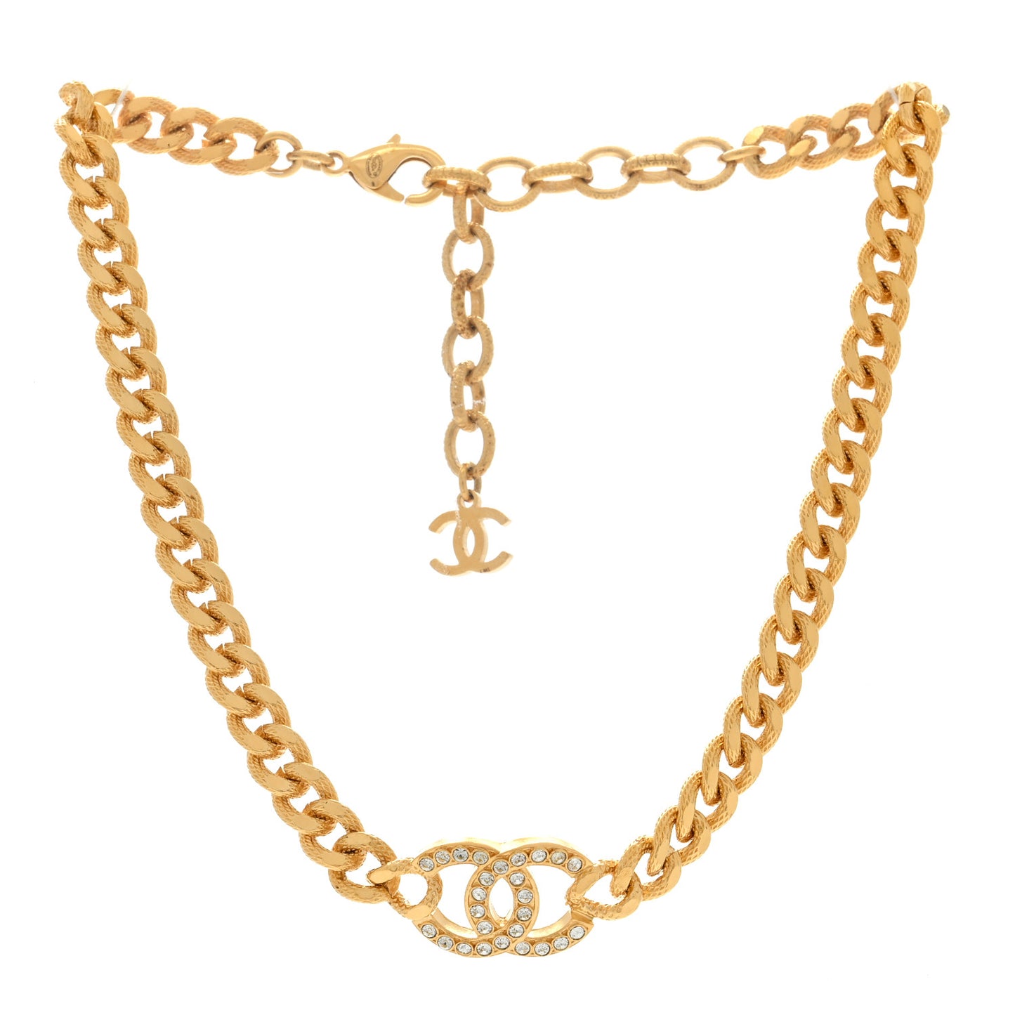 Crystal Chain Link CC Choker Necklace Gold
