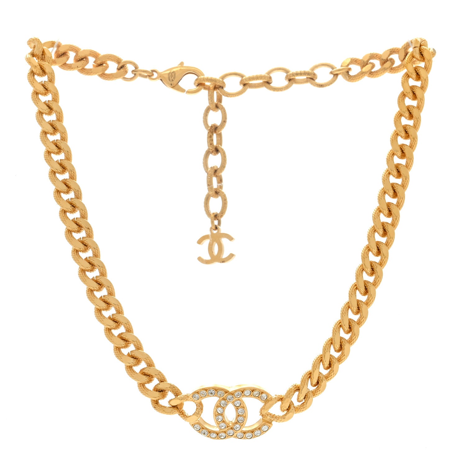 Chanel Crystal Chain Link CC Choker Necklace Gold 2 of 5
