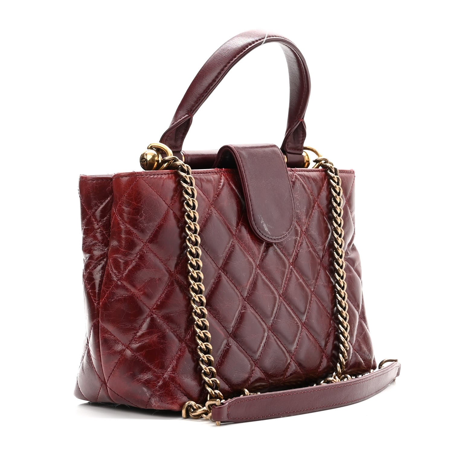 Chanel Calfskin Quilted Small Gold Bar Top Handle Tote Burgundy 3 of 10