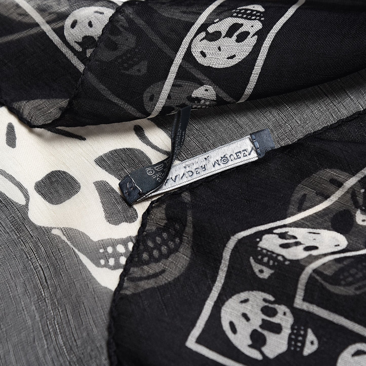 Silk Chiffon Skull Scarf Black Ivory