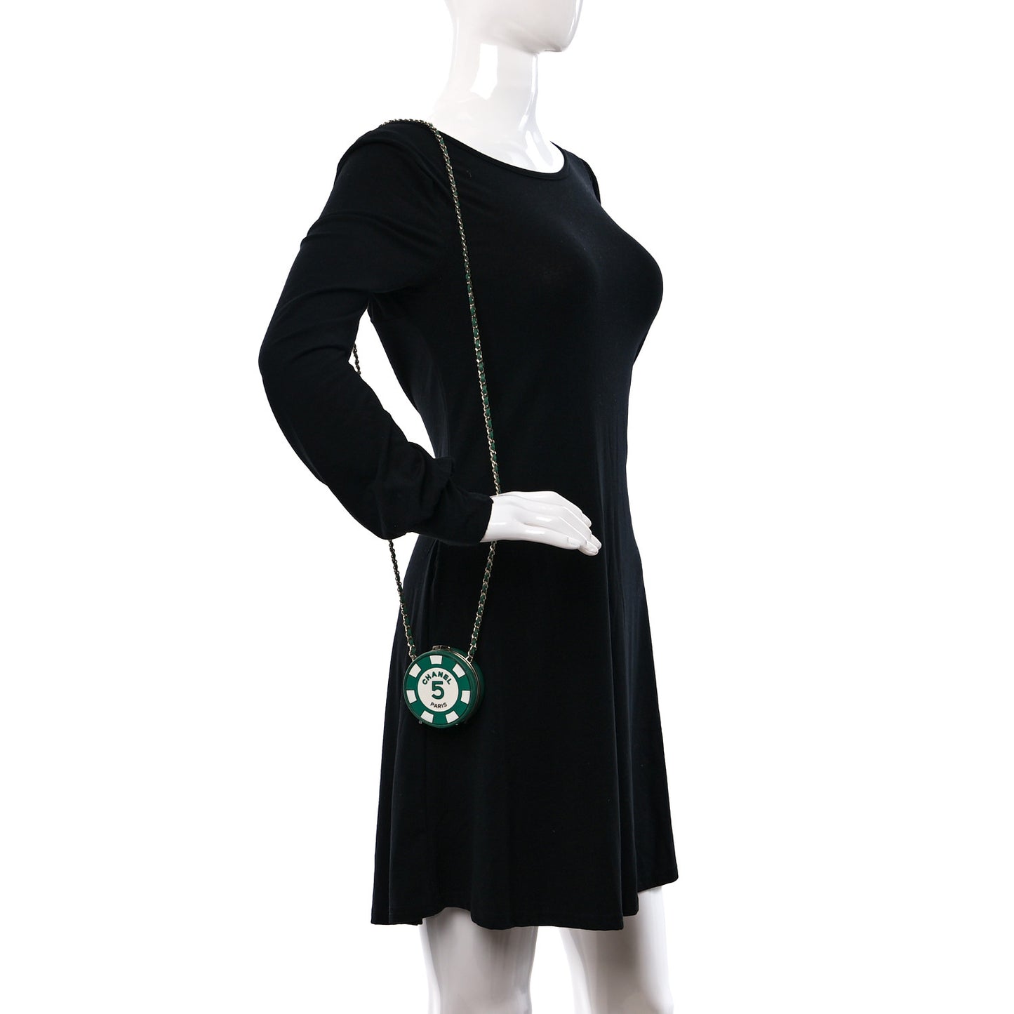 Lambskin Enamel Quilted Round Poker Chip Clutch With Chain Green White