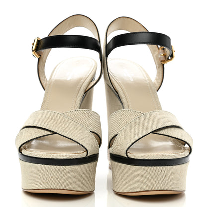 Louis Vuitton Canvas Calfskin Postcard Wedge Sandals 41 Ecru 2 of 9