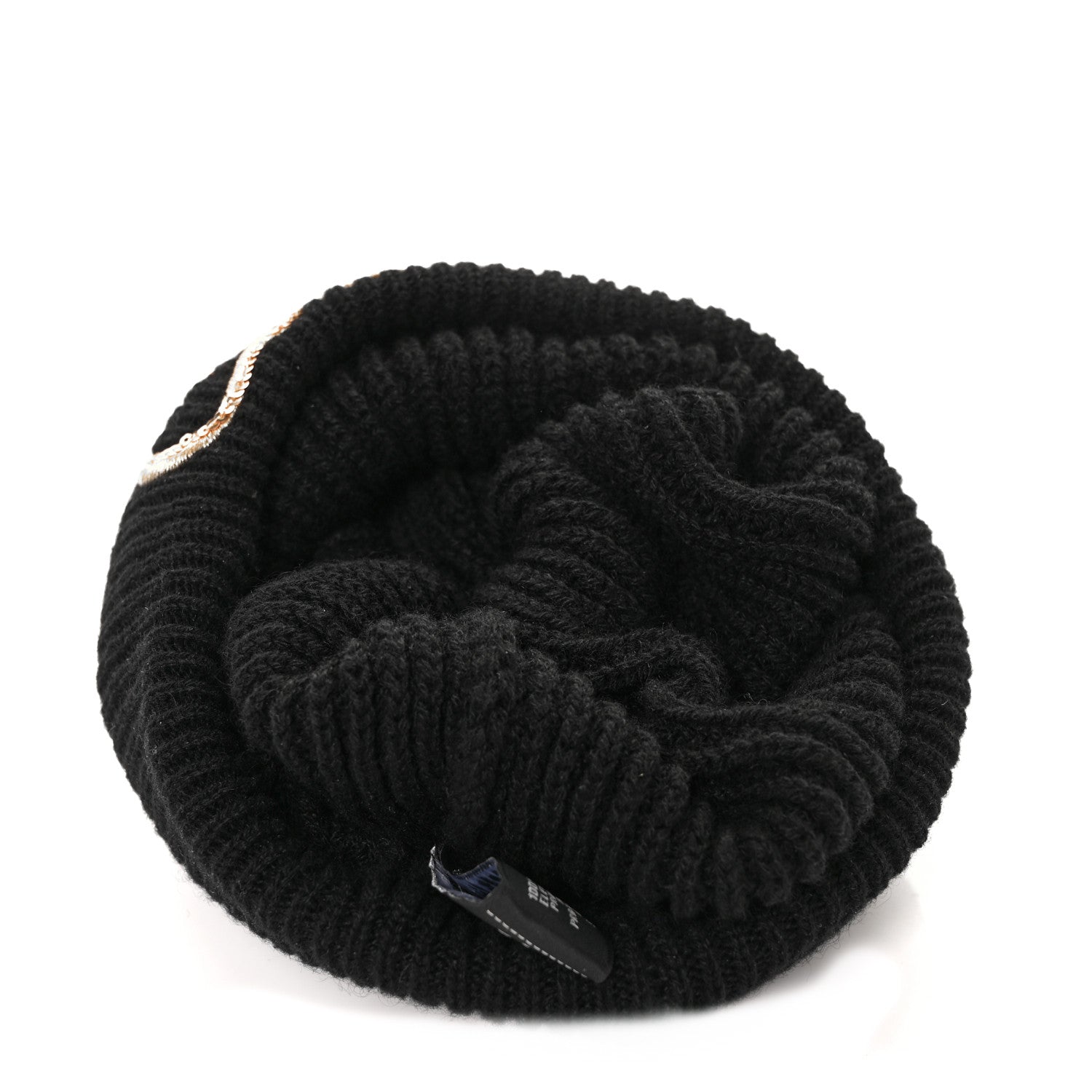 Chanel Cashmere Sequin Logo Beanie Hat Black Gold 5 of 7