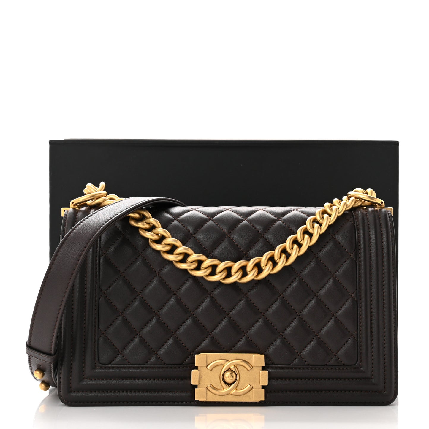 Calfskin Quilted Medium Boy Flap Dark Brown
