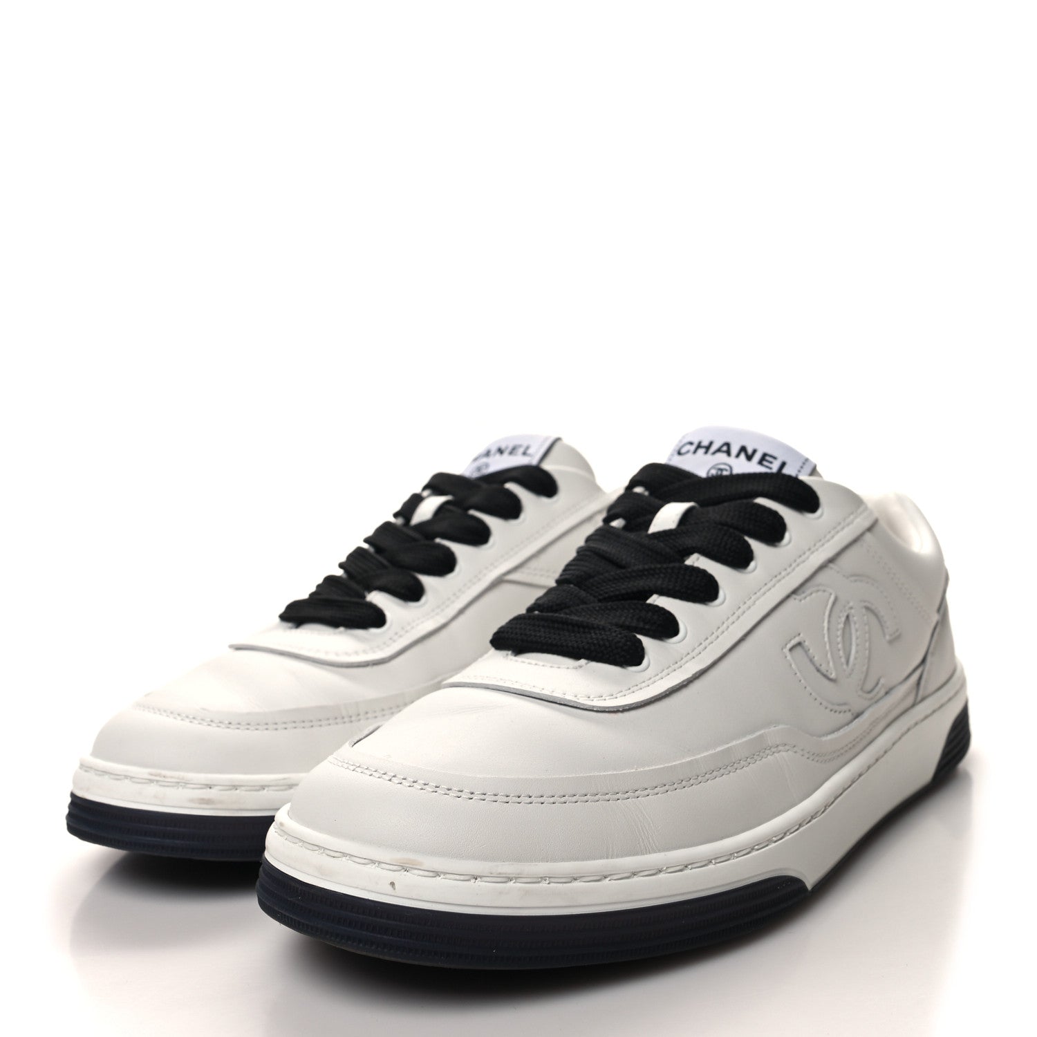 Chanel Calfskin CC Womens Sneakers 38 White Black 3 of 9